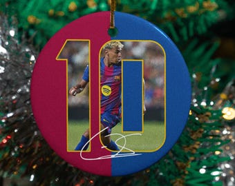 Yamal #10 Jersey Tribute Ornament, Barcelona Iconic Animated Style Soccer Fan Tree Decor, Sports Keepsake Personalized Ceramic Ornament