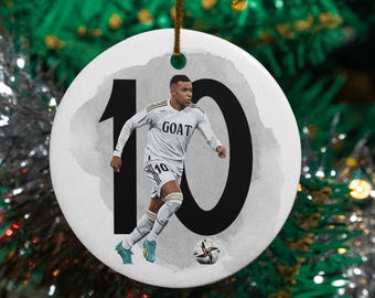 Mbappe #10 Soccer Inspired Ornament, Madrid Iconic Animated Style Soccer Fan Tree Decor, Sports Keepsake Personalized Ceramic Ornament