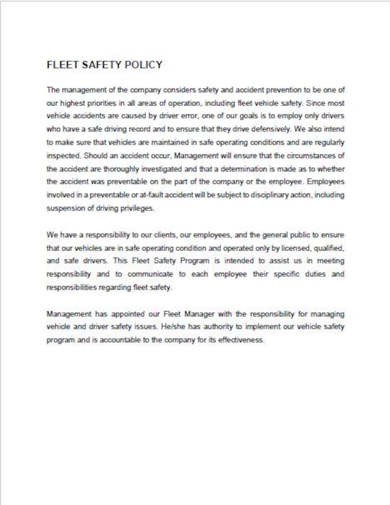 Editable Fleet Safety Program Template Company Vehicle Safety (pdf