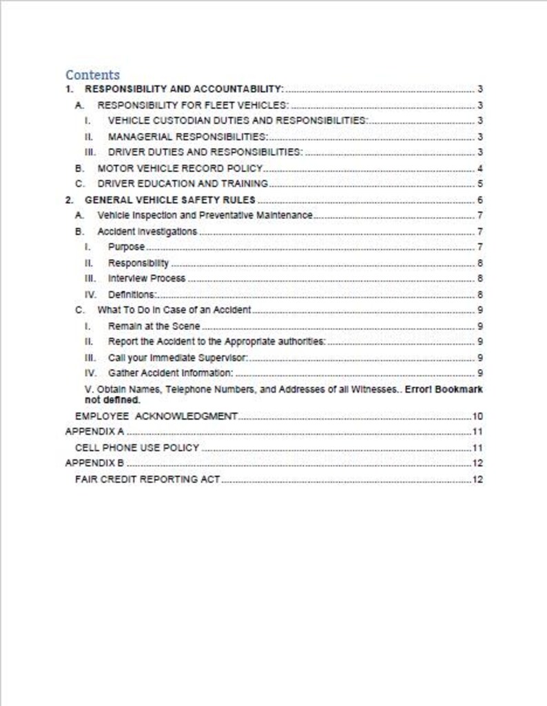 Editable Fleet Safety Program Template Company Vehicle Safety (pdf