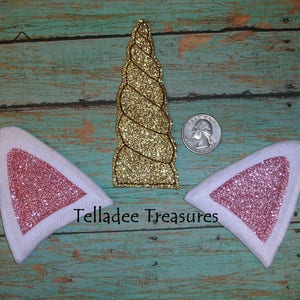 Unicorn Horn and Ears Oversized Feltie  - White Felt - Great for Hair Bows and crafts Glitter Parts