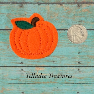 Pumpkin with stem and leaf Feltie - Orange Felt- Great for Hair Bows, Reels, Clips and Crafts - Fall patch gourd