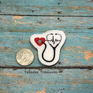Stethoscope Heartbeat Feltie -Small white felt - Great for Hair Bows, Reels, Clips, Center and Crafts - Cute for Nurse EKG Heart