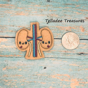 Kidneys Feltie - Light Brown Felt- Great for Hair Bows, Reels, Clips and Crafts - Medical Body Part Kidney with face