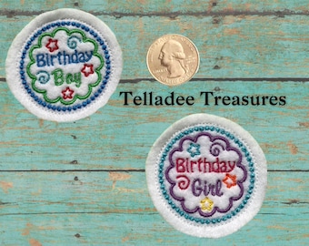 Birthday Boy or Birthday Girl Feltie - White Felt- Great for Hair Bows, Reels, Clips and Crafts - Party Happy Birthday