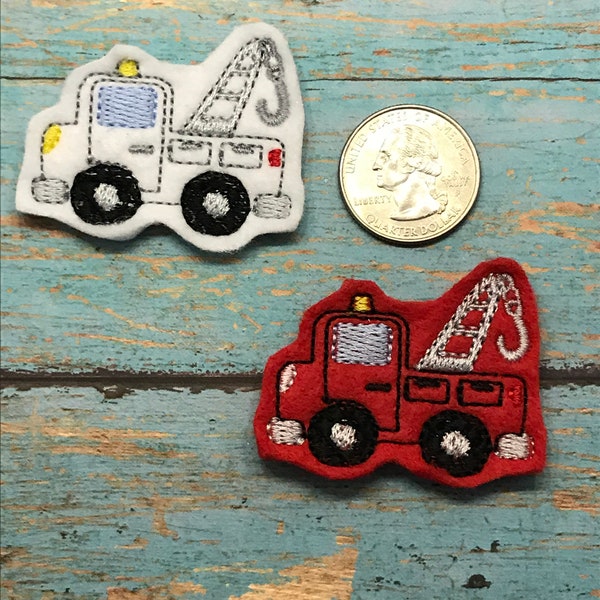 Tow Truck Feltie -Small white or red felt - Great for Hair Bows, Reels, Clips, Center and Crafts - Car Carrier Wrecker