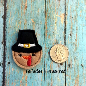 Pilgrim Turkey Feltie - Brown Felt- Great for Hair Bows, Reels, Clips and Crafts -  Thanksgiving bird with hat