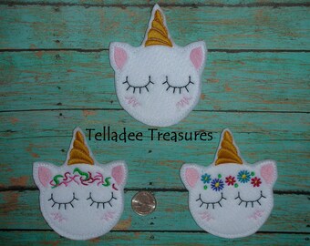 Girly Pink Unicorn Gold Horn Embroidered Felt Applique
