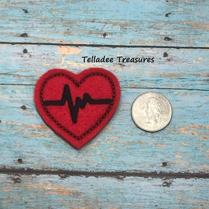 Heartbeat Heart Feltie - Red Felt - Great for Hair Bows, Reels, Clippies, Clips and Crafts - Medical EKG beat