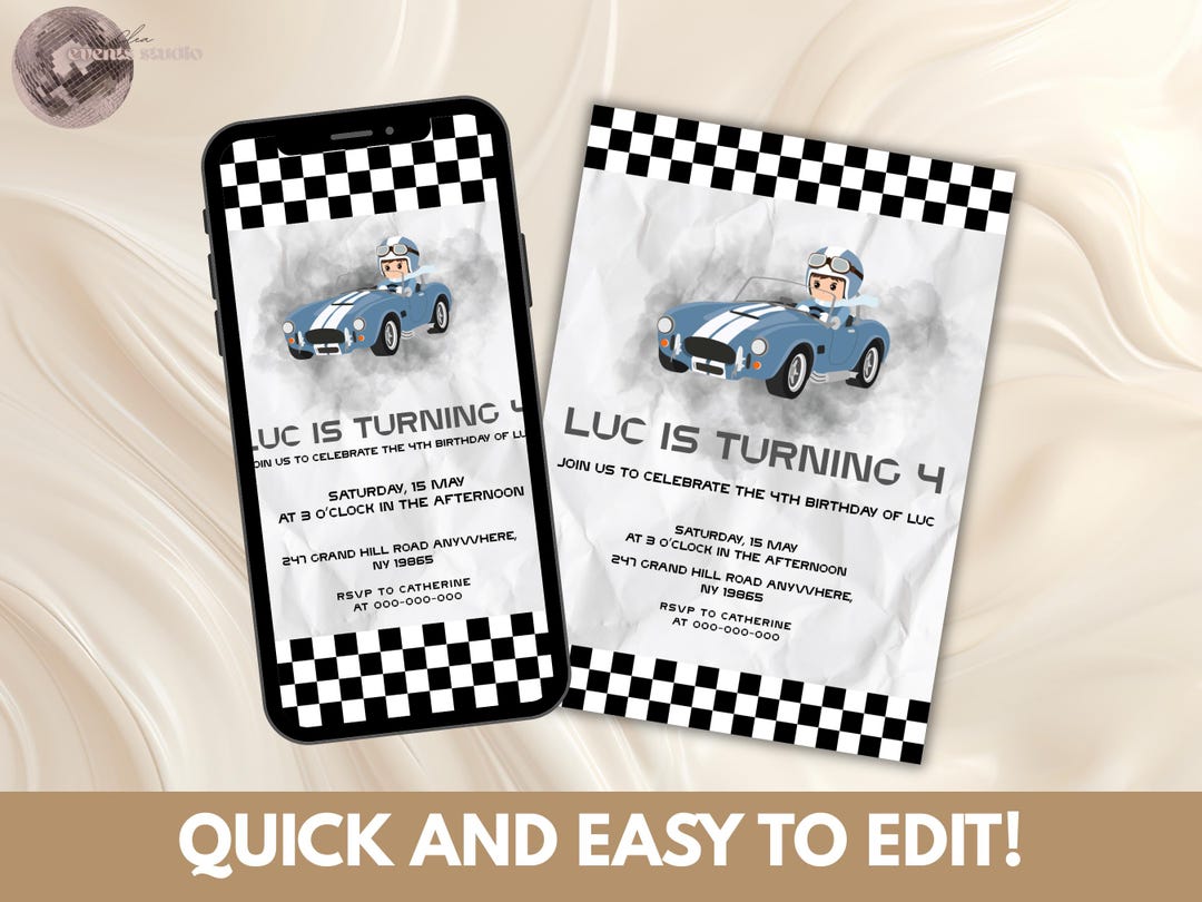 Editable Race Car Birthday Invitation, Racing Party, Sport Race Car ...
