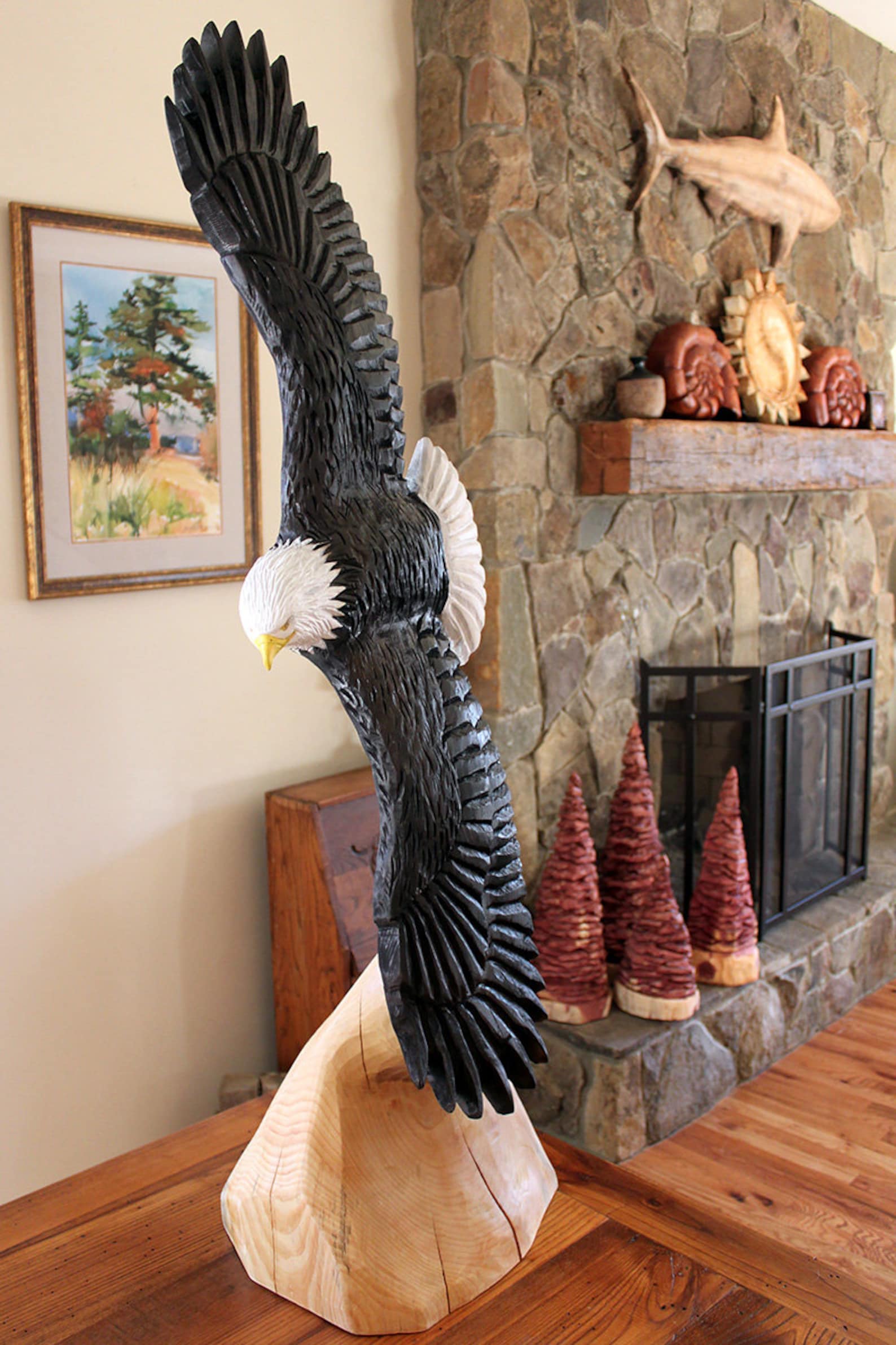 Washington: flying bald eagle chainsaw carving wood sculpture | Etsy