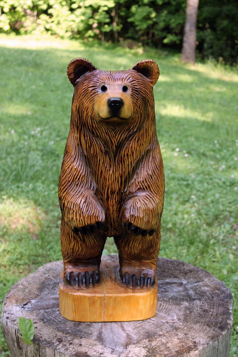 Dually brown bear chainsaw carving wood sculpture 2428 Etsy