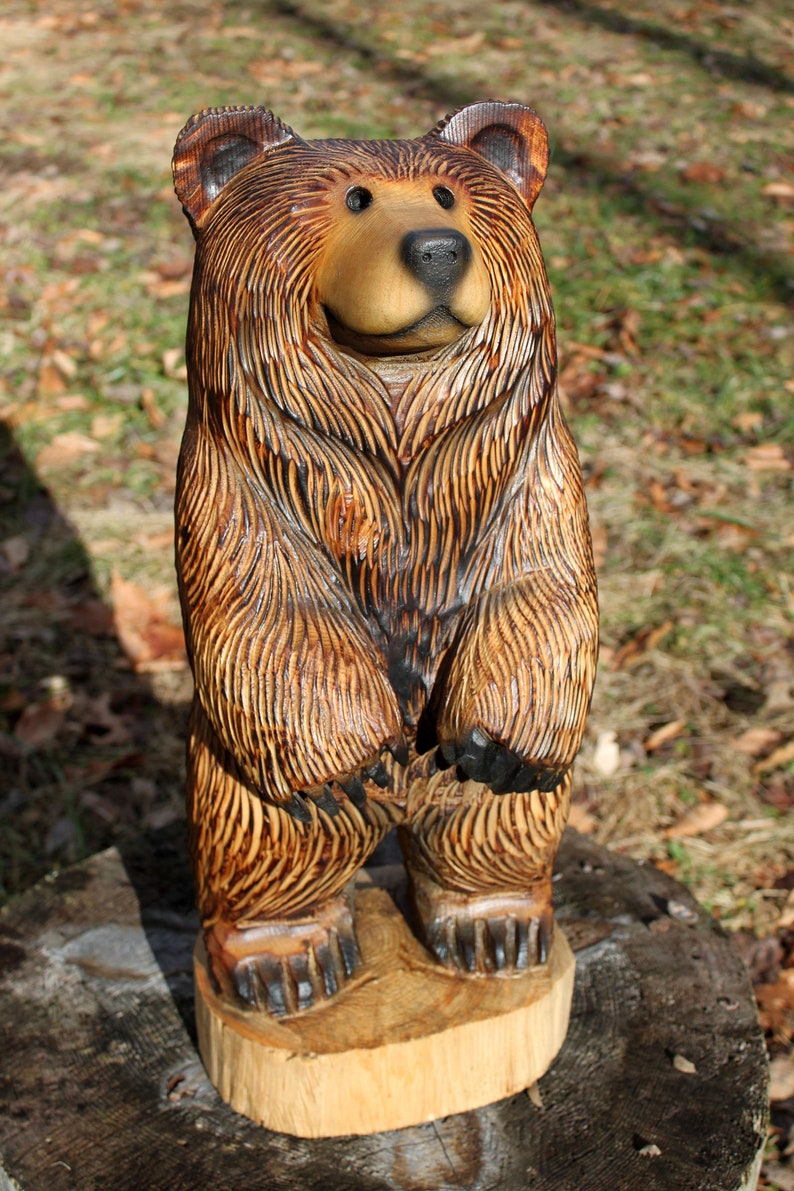 Rusty brown bear chainsaw carving wood sculpture 2023 Etsy