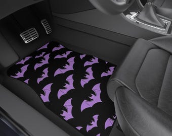 Purple Bat Pattern Car Mats | Set of 4, Gothic Inspired Auto Floor Rugs