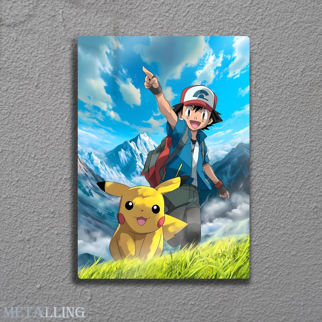 Ash and Pikachu Metal Wall Art, Pokémon Poster, Kanto Adventure Print ...