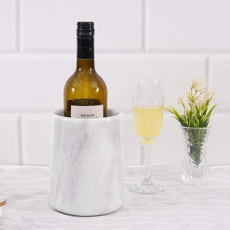 Preloved Marble Wine Chiller 6.5 White Handmade Insulated Cooler, Wine Chiller & Beverage Coolers - Wine Bottle Cooler Holder for Bar Decor