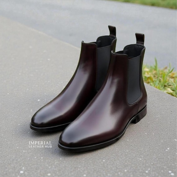 Handcrafted Brown Patina Leather Chelsea Boots for Men – Ankle Slip-On Style