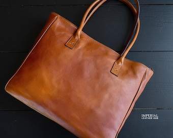 Elegante bolso de cuero hecho a mano / Bolso de mano y portátil elegante para mujer / Cuero genuino