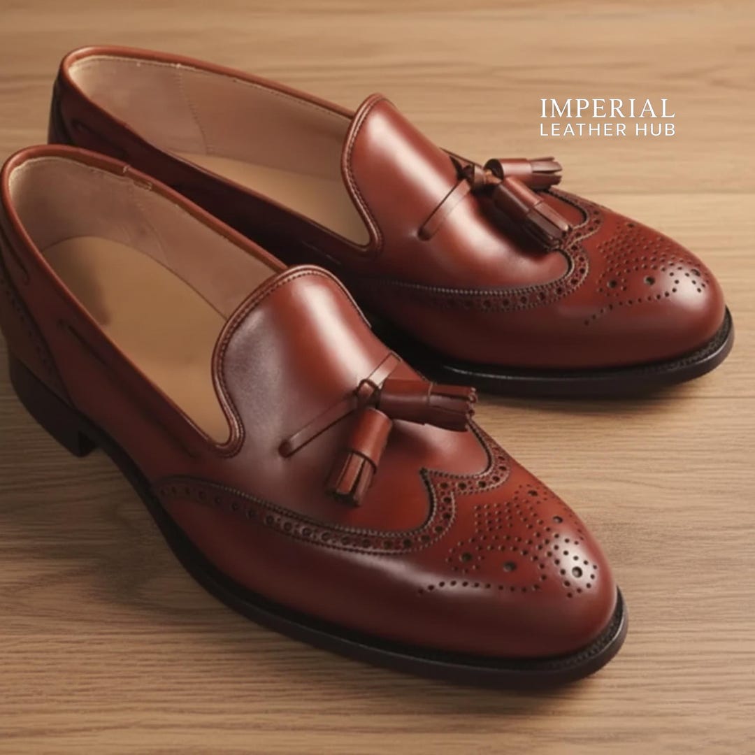 Handmade Brown Leather Tassel Loafers for Men – Wingtip  display picture 3