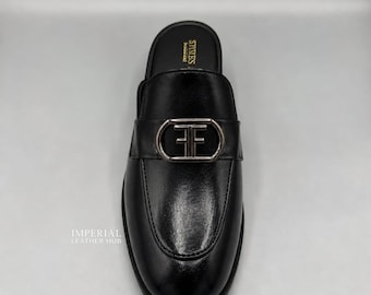 Handgjorda Läderloafers – Slip-On Finskor Utan Rygg, Svart Brun Kamel