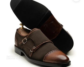 Chaussures marron foncé à double brides Chaussures de ville en cuir homme