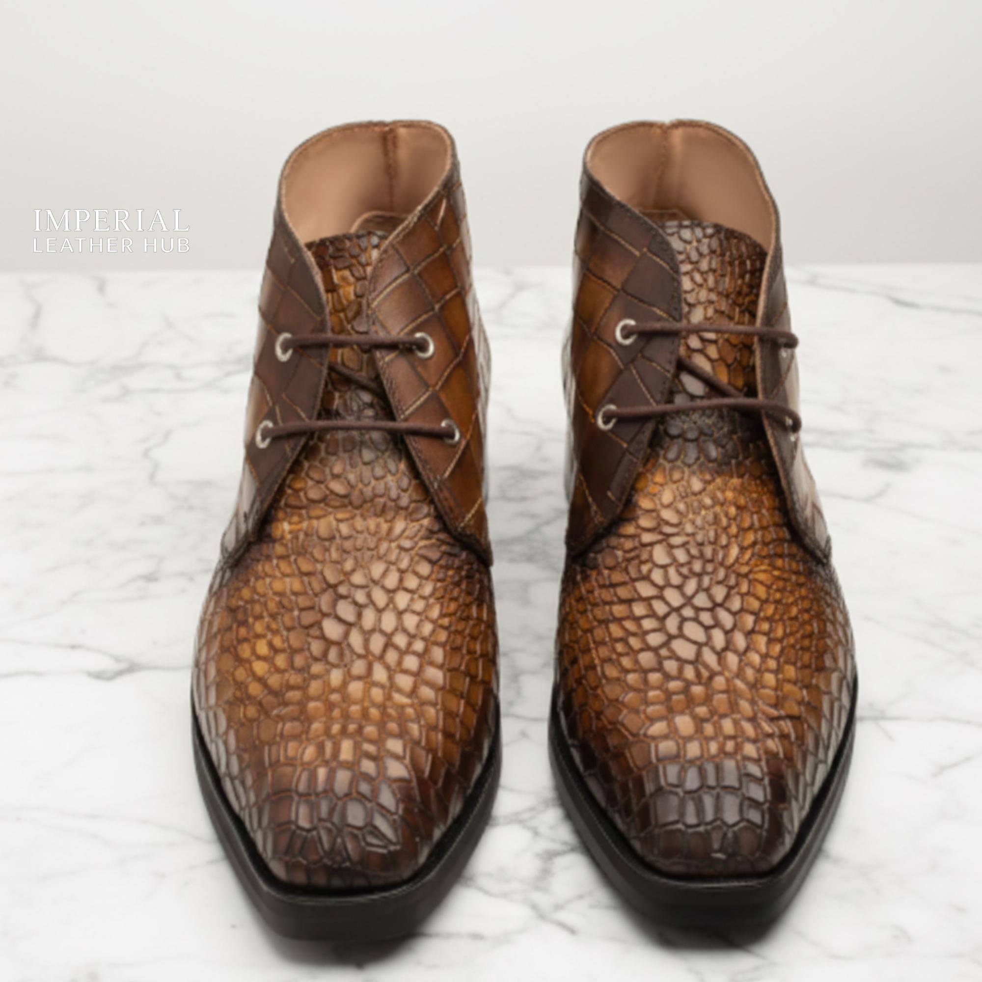 Elegant Dark Brown Croc-Embossed Chukka Boots Men main image 2