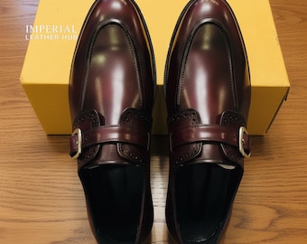 Sapatos Monk Strap masculinos feitos à mão em couro marrom – Calçados de luxo para ocasiões formais e casamentos.