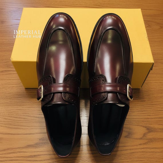 Handmade Men’s Brown Leather Monk Strap Shoes – Luxury Formal Dress & Wedding Footwear