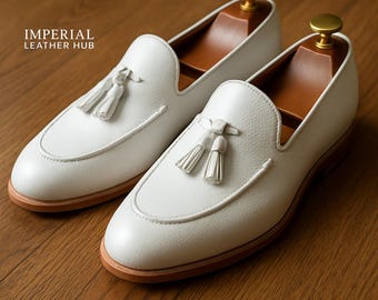 Handgefertigte Weiße Leder Quaste Loafer für Herren - Luxus Slip-On Formelle Schuhe