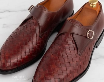 Chaussures à boucle en cuir tressé à la main - Chaussures habillées marron