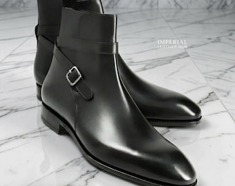 Stivali Jodhpur da uomo in pelle nera – Calzature eleganti alla caviglia con cinturino e fibbia
