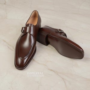 Handmade Brown Leather Monk Strap Oxford Shoes for Men – Custom Formal Dress Footwear