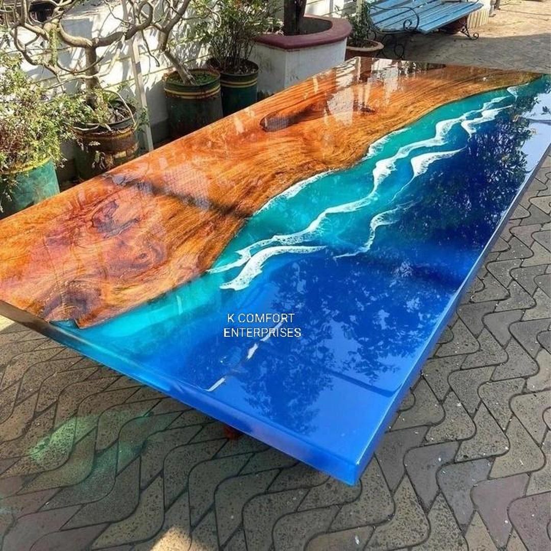 Blue Ocean Epoxy Table / Natural Wood Dining Table / Live Edge Wood ...