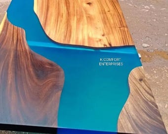 Blauwe epoxytafel / eettafel natuurlijk hout / Live Edge hout- en harstafel / Custom handgemaakte riviertafel / Houten salontafel / tafelblad
