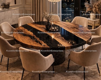 Round White Resin River Table Top, Live Edge Wood Dining Table, Modern Circular Kitchen Table, Custom Epoxy Furniture Epoxy River Dining Top