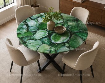 Green Agate Table Top | Luxury Emerald Quartz Dining Table | Custom Round Table | Gemstone Resin Furniture Emerald Green Agate Dining Table