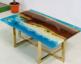 River-tafel acaciahout: epoxyhars, eettafel of salontafel