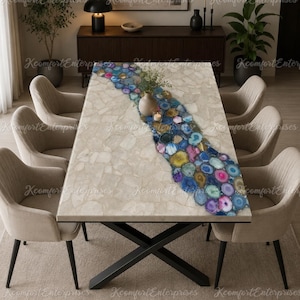 Luxury Agate River Dining Table Top, Colorful Geode Stone Conference Table