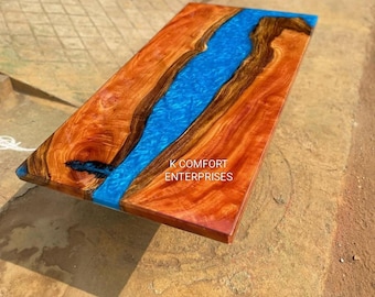 Blue Epoxy Table / Natural Wood Dining Table / Live Edge Wood & Resin Table / Custom Handmade River Table / Wooden Coffee Table Top