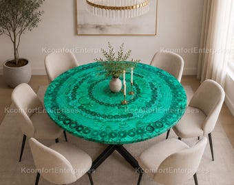 Luxury Malachite Quartz Table Top | Round Green Crystal Dining Table | Custom Natural Stone Countertop | Statement Living Room Furniture top