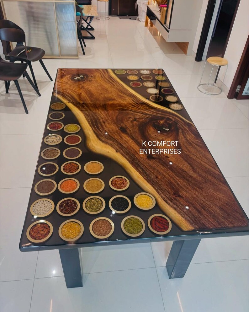 Dry Fruits Epoxy Table / Natural Wood Dining Table / Live Edge Wood ...