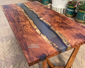 Black Transparent Epoxy Table / Natural Wood Dining Table / Live Edge Wood & Resin Table / Custom Handmade River Table / Wooden Coffee Table