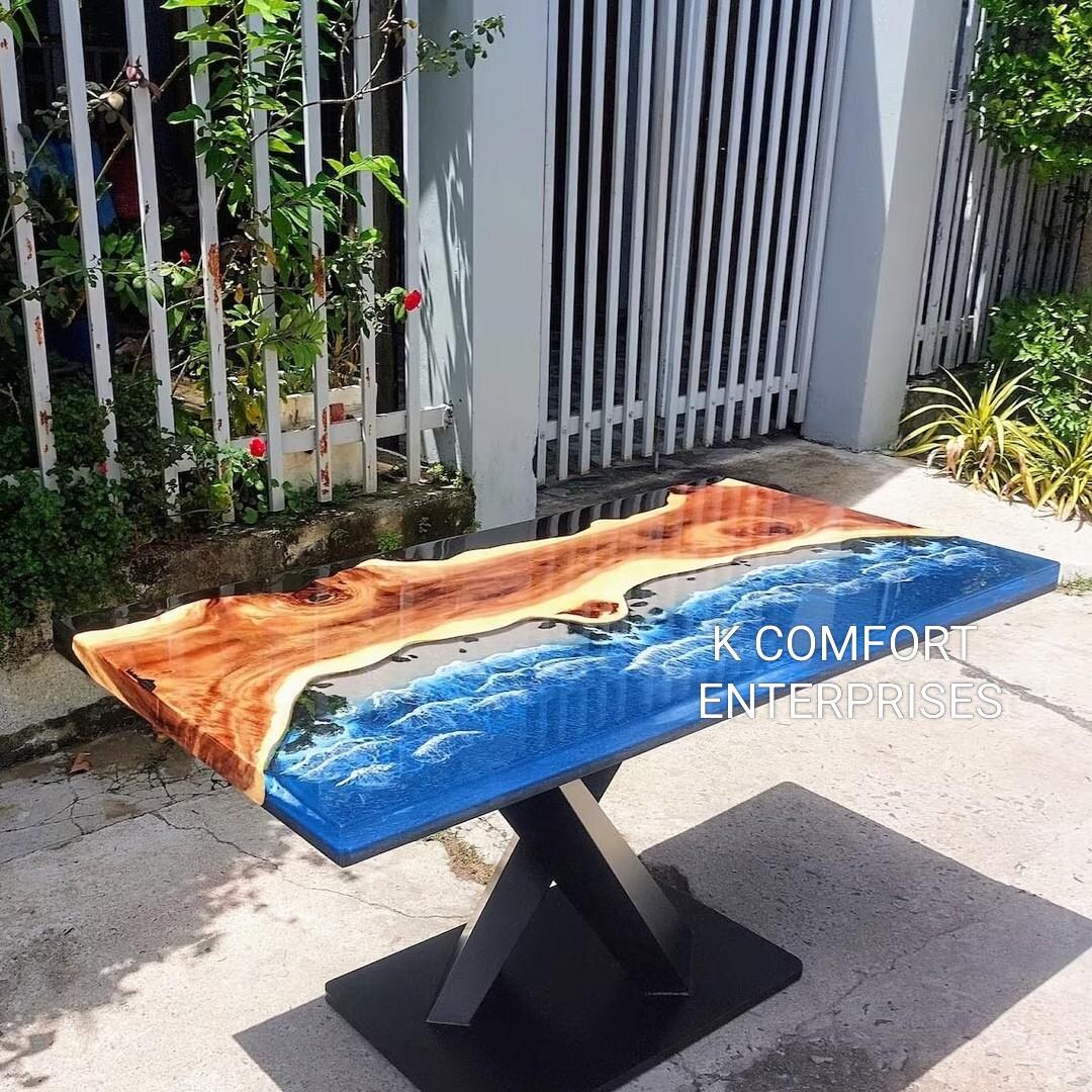 Ocean Epoxy Table / Natural Wood Dining Table / Live Edge Wood & Resin ...