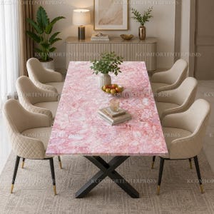 Pink Rose Agate Quartz Dining Table | Luxury Stone Dining Table | Custom Table | Modern Dining Room Furniture Luxury Pink Agate Dining Top |
