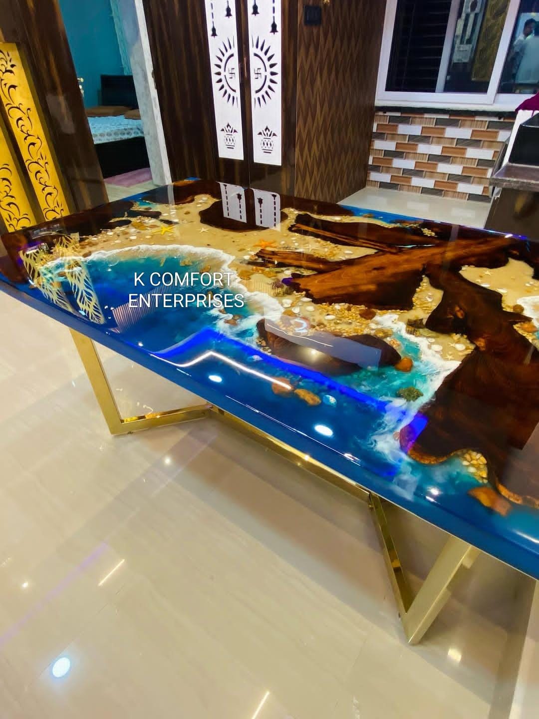 Ocean Epoxy Table / Natural Wood Dining Table / Live Edge Wood & Resin ...