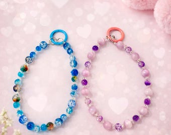Crackle Beads Phone Wrist Strap, Crystal Spacers, Phone Charm