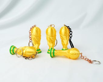 Silk Gold World Cup Trophy 5cm Keychain or 11cm Desk Decor - 3D Printed Eco PLA Soccer Fan Gift - 1/7 and 1/3 Scale - Custom Size