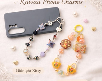 Kawaii Beaded Phone Strap with Charms | Handmade Acrylic Phone Wristlet | Cute Phone Charm Strap | Gift for Teens & Friends