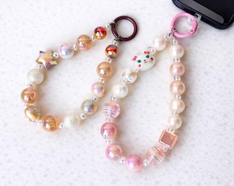 Cat Phone Charm Wrist Strap, Beaded Phone Lanyard, Kawaii Cat Lover Gift, Y2K Phone Accessory, Handmade Wristlet