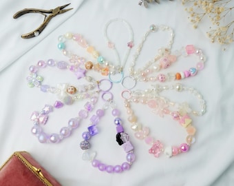 UV Glow Beaded Phone Charm, Y2K Kawaii Bag Charm, Glow in the Dark Phone Lanyard, Handmade Beaded Wristlet, Aesthetic Accessory Gift for Her